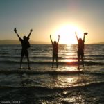 Jumping waves in the sunset at the Great Salt Lake, Utah