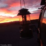 Sunrise over a primitive backcountry car campsite in Big Bend National Park, Texas