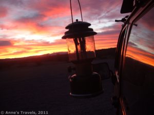 Sunrise over a primitive backcountry car campsite in Big Bend National Park, Texas