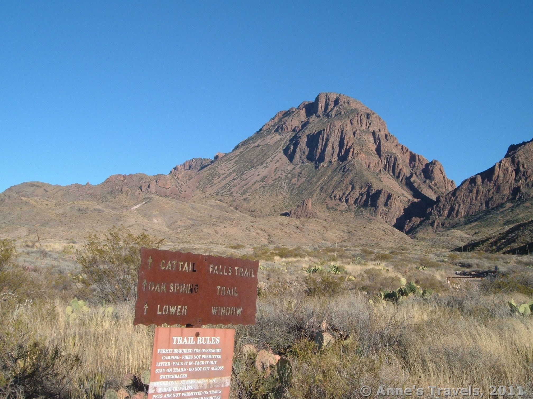 Sign marking the Oak Springs Trail in Big Bend National Park, Texas