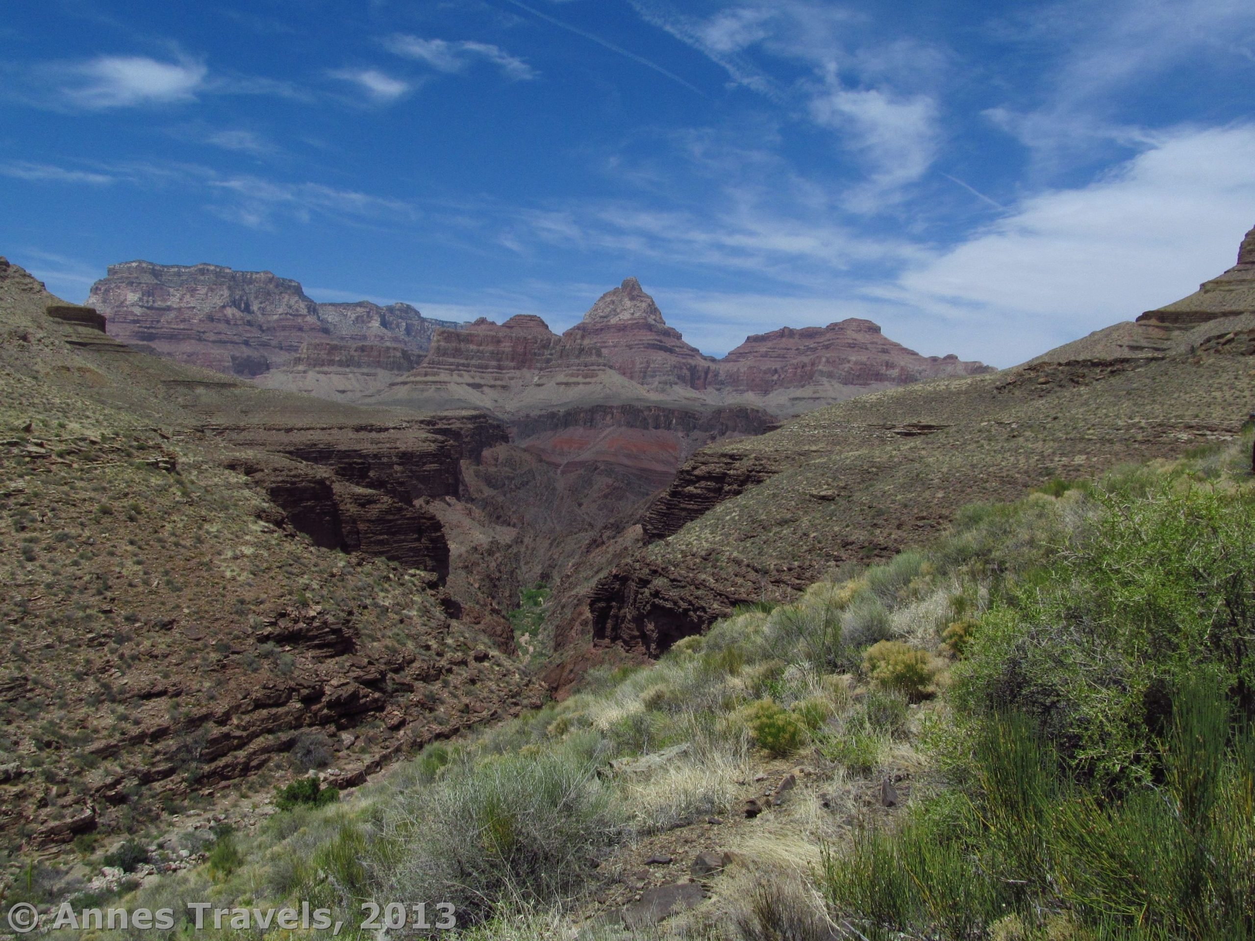 Dark Canyon leads to the main part of the Grand Canyon as seen from the Tonto Trail, Grand Canyon National Park, Arizona