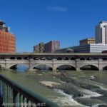 The Broad Street Bridge (old Erie Canal Bridge over the Genesee) from the Genesee Greenway, Rochester, New York