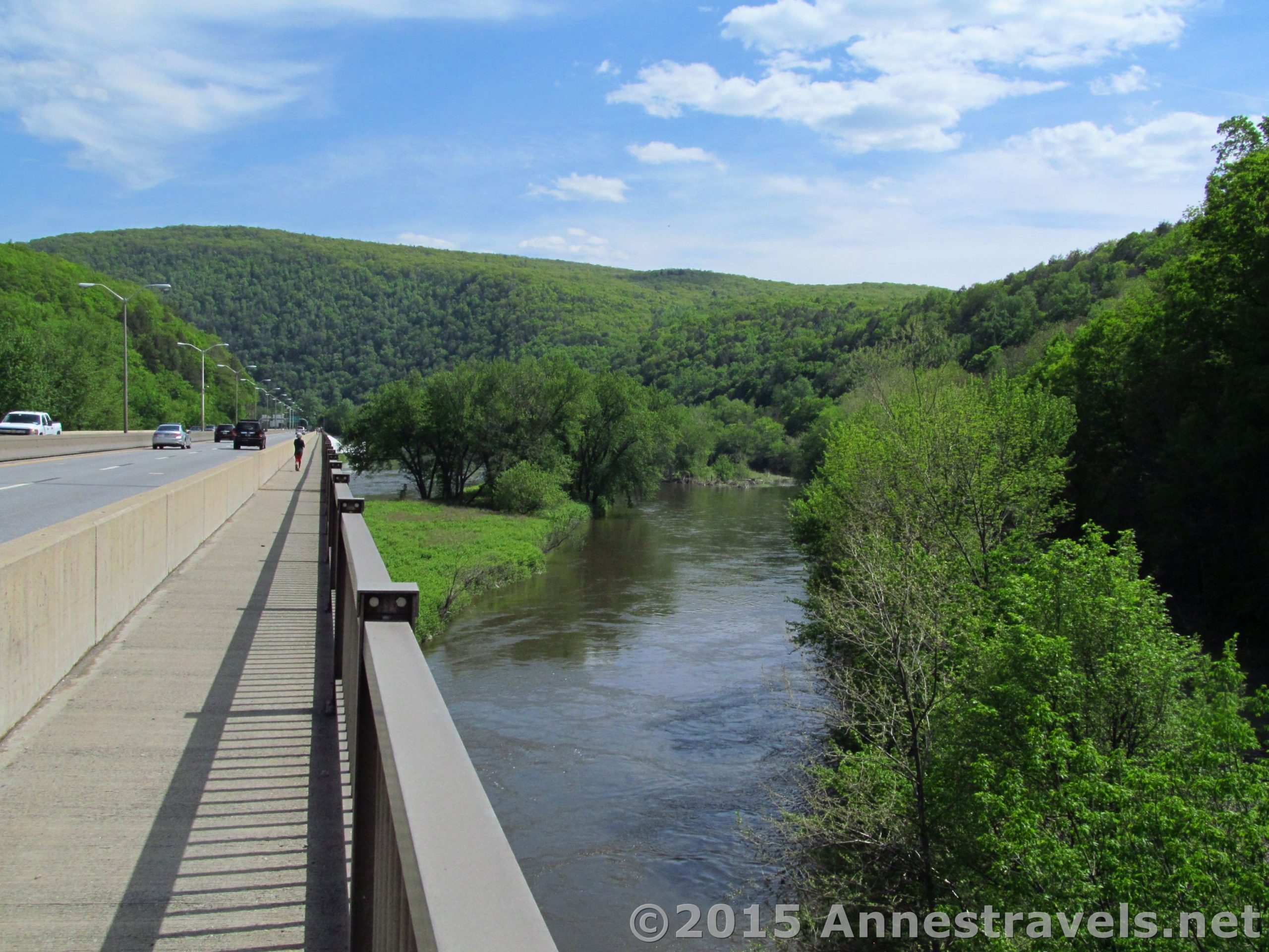 The Appalachian Trail crosses the I-80 Bridge over the Delaware River as it crosses from Pennsylvania into New Jersey. Delaware Water Gap National Recreation Area.