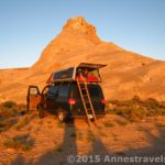 Getting up in the morning after a night's sleep in our hard sided roof top camper, Glen Canyon Recreation Area, Arizona or Utah