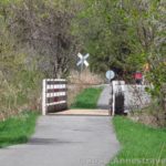 The Auburn Trail crosses a bridge and then a real set of railroad tracks near the Lehigh Valley Trial, Victor, New York