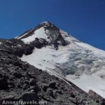 Mt. Hood stands grandly over the Elliot Glacier as seen from the Cooper Spur Trail, Mount Hood National Forest, Oregon