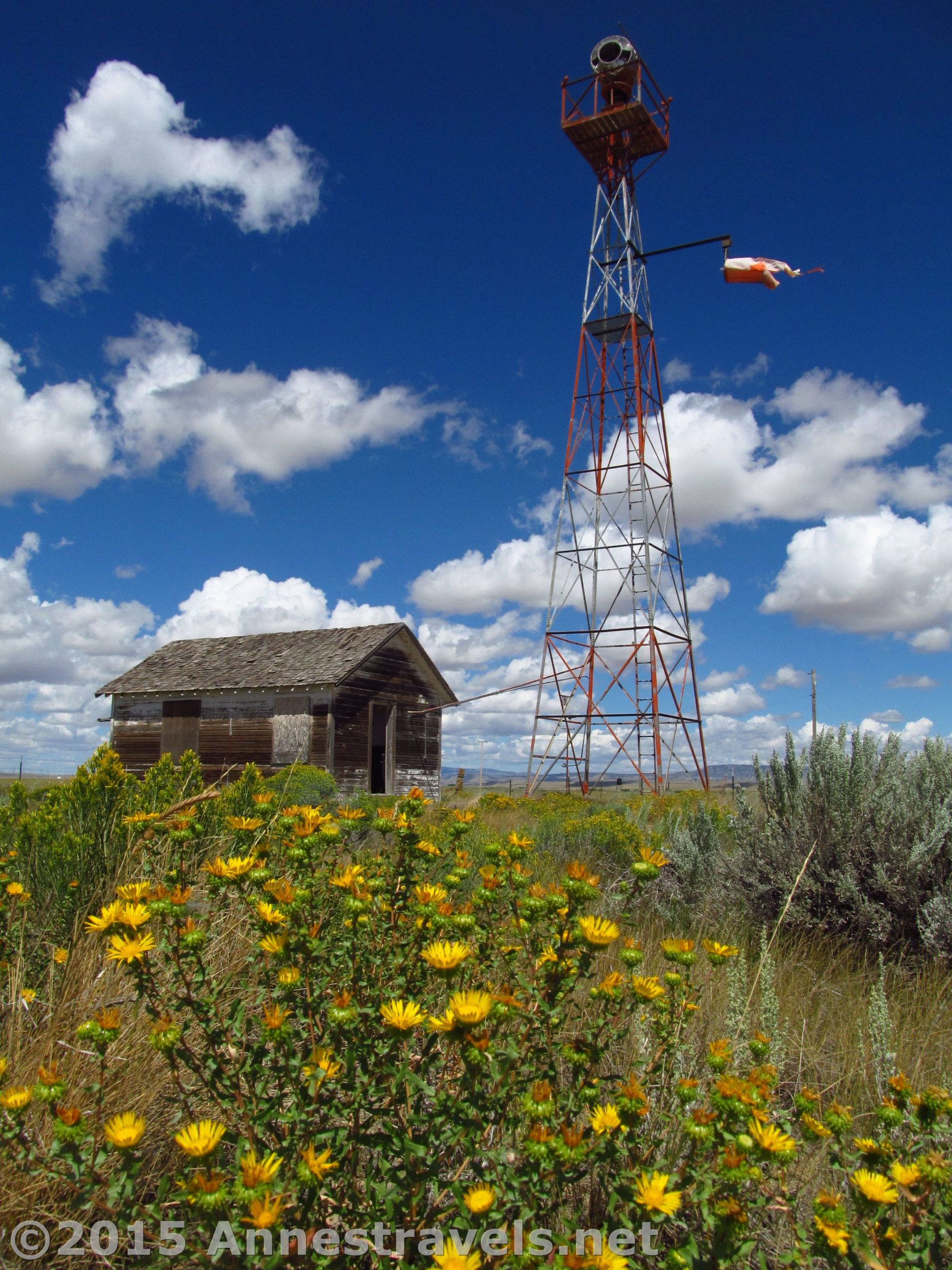The aircraft beacon and generator shed at the Medicine Bow Aircraft Arrow in Medicine Bow, Wyoming.