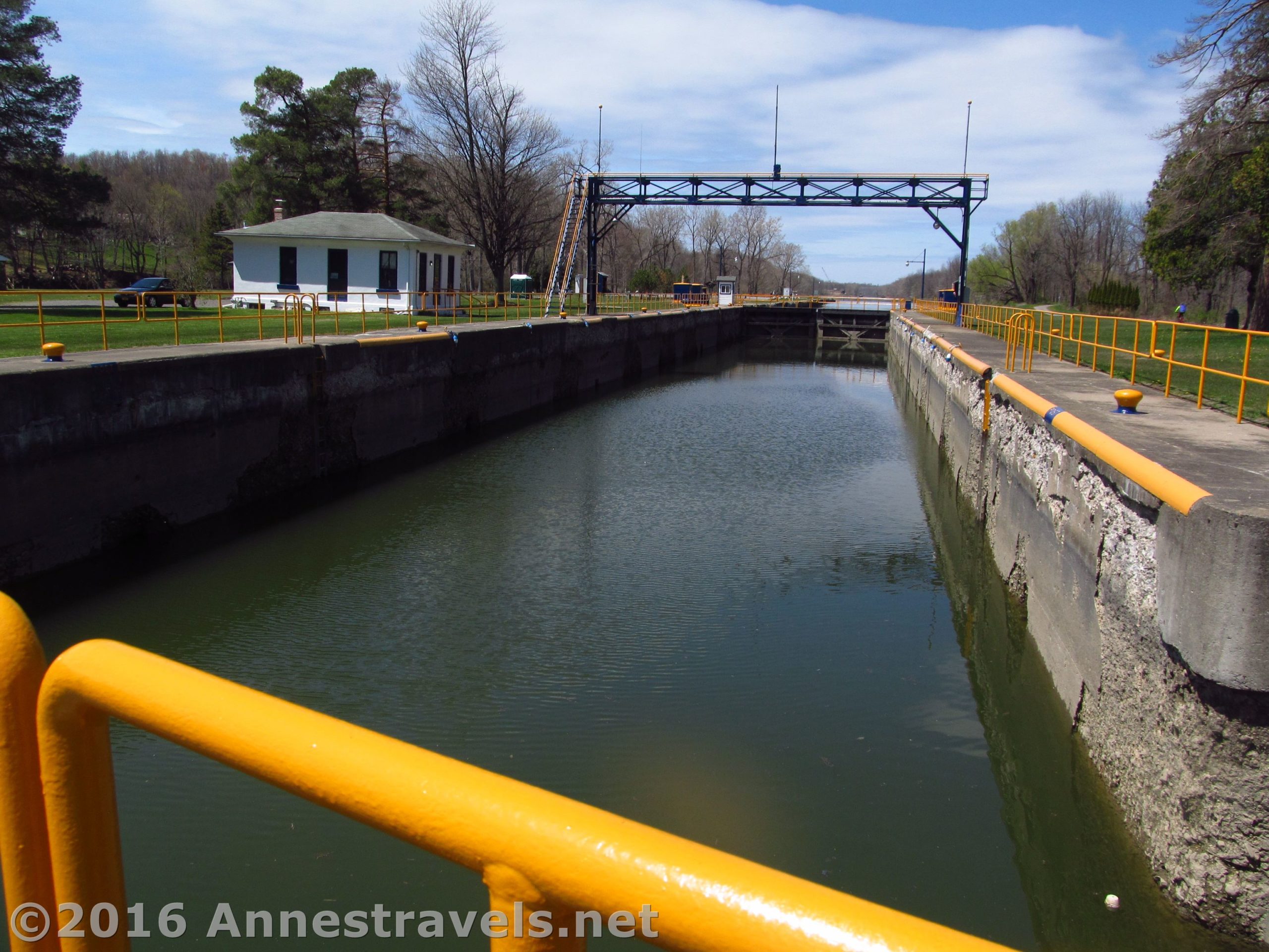 Lock 30 as seen from the top of the lock, Macedon Canal Park along the Erie Canal Path, New York.