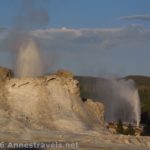 Castle and Beehive Geysers erupt simultaneously in the Upper Geyser Basin of Yellowstone National Park, Wyoming