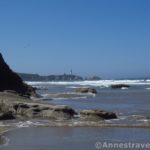 views of the Yaquina Head Light just before rounding Schooner Point south of Beverly Beach and Moolack Beach, Oregon