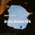 Enjoying the view through Double Arch in Arches National Park, Utah