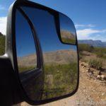 Views of the scenery surrounding the Whitmore Trail in the sideview mirror, Grand Canyon-Parashant National Monument, Arizona