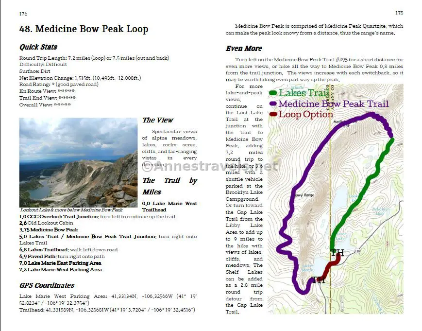 A (couple) pages detailing the hike to Medicine Bow Peak from the book "A View Junkie's Guide to Wyoming Dayhiking" by Anne Whiting