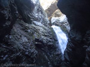 Looking up at the upper tier of Zapata Falls, Colorado