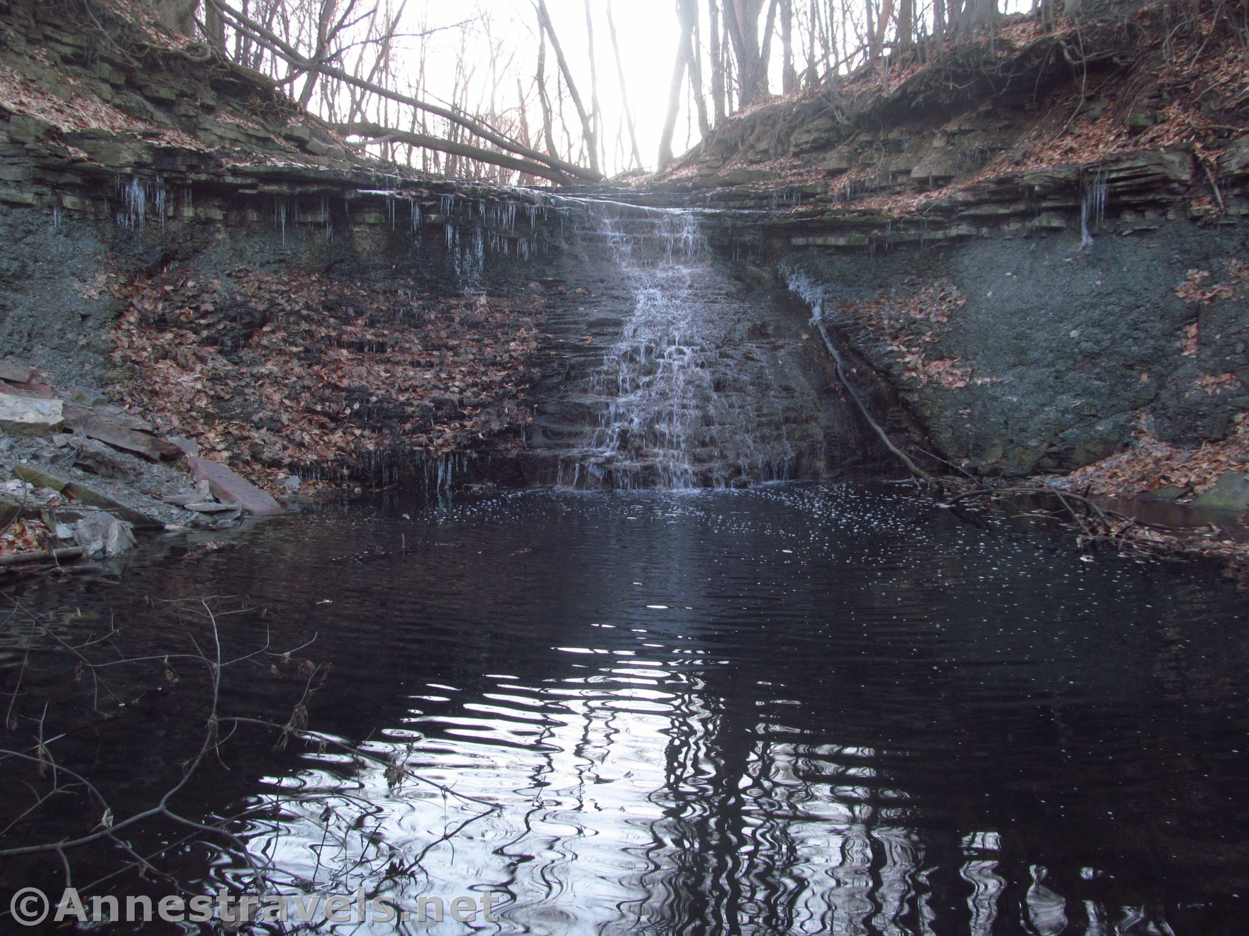A winter evening at Densmore Falls in Irondequoit, New York