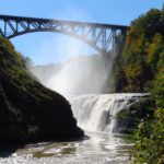 The Upper Falls in Letchworth State Park, New York, under the new rail bridge