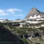 Views back toward Logan Pass and Reynolds Mountain from a cliff section of the Highline Trail, Glacier National Park, Montana