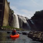 Kayaking up to Lower Falls on the Genesee River, Rochester, New York