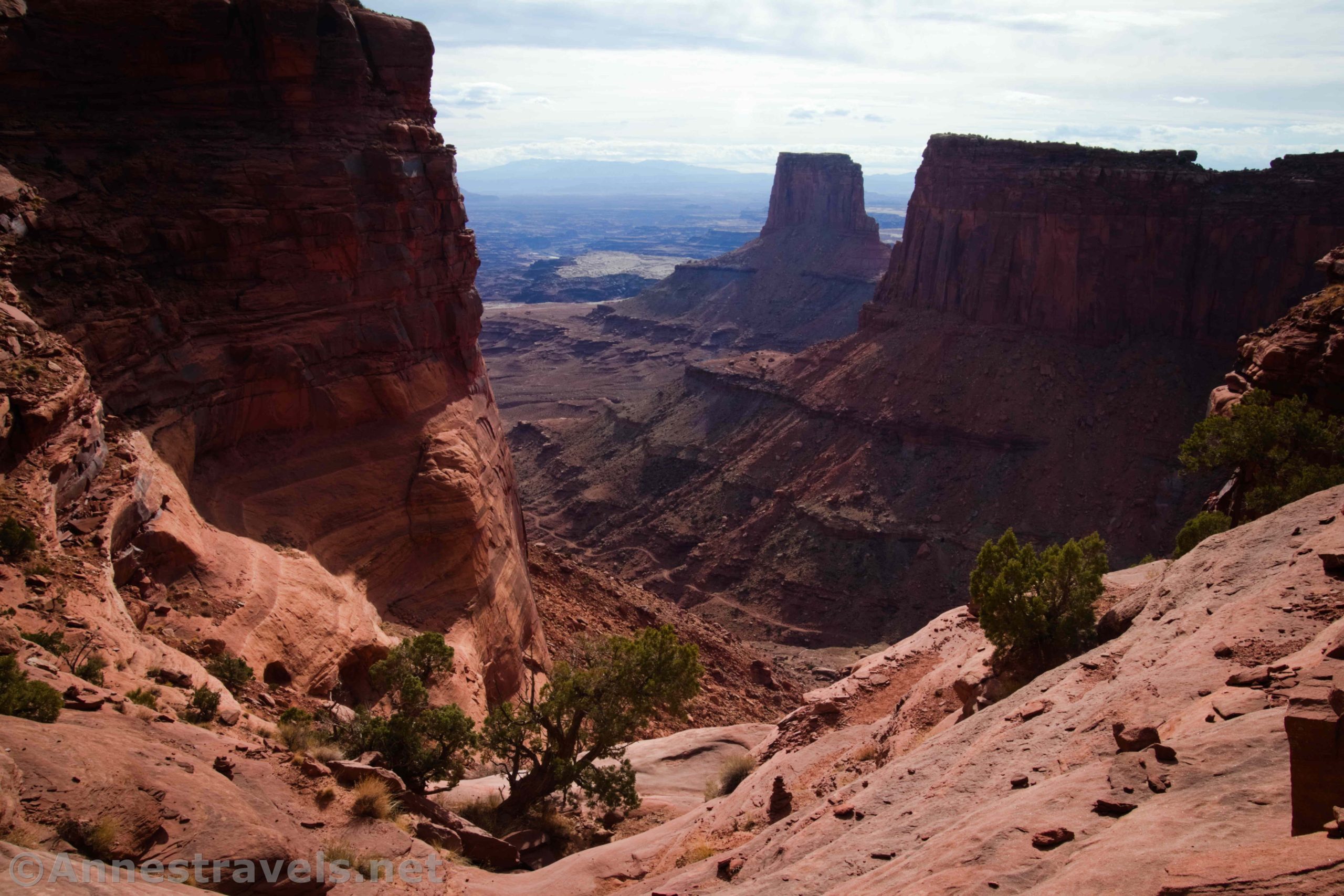 Views down Lathrop Canyon to Airport Tower and the Canyonlands, Island in the Sky, Utah