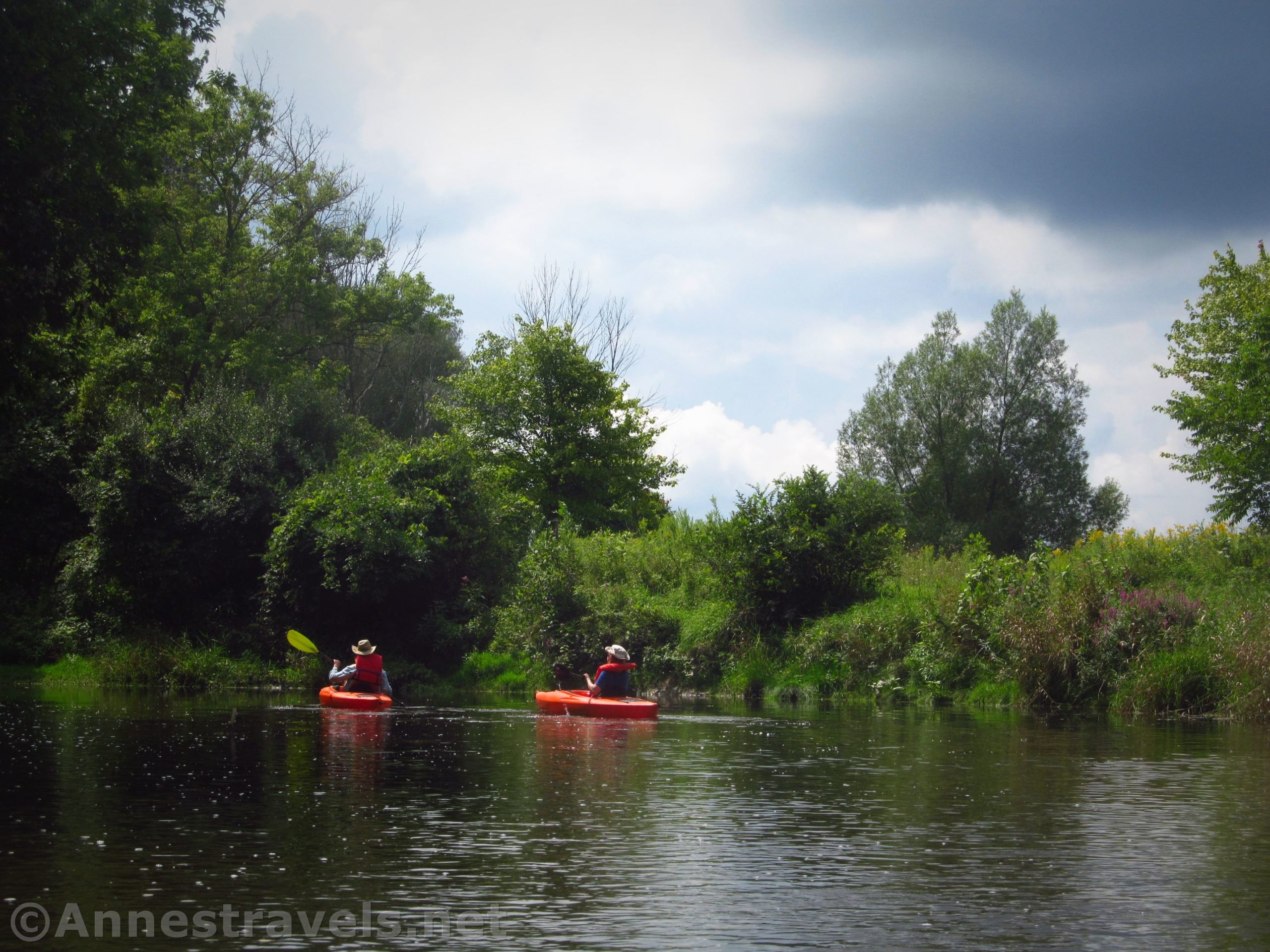 Kayaking down an open stretch of Black Creek near Rochester, New York