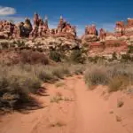Walking on the Joints Road as part of the Chesler Park Loop, Needles District of Canyonlands National Park, Utah