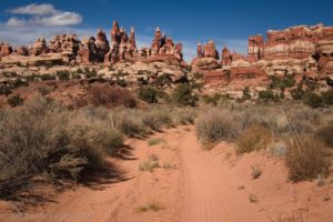 Walking on the Joints Road as part of the Chesler Park Loop, Needles District of Canyonlands National Park, Utah
