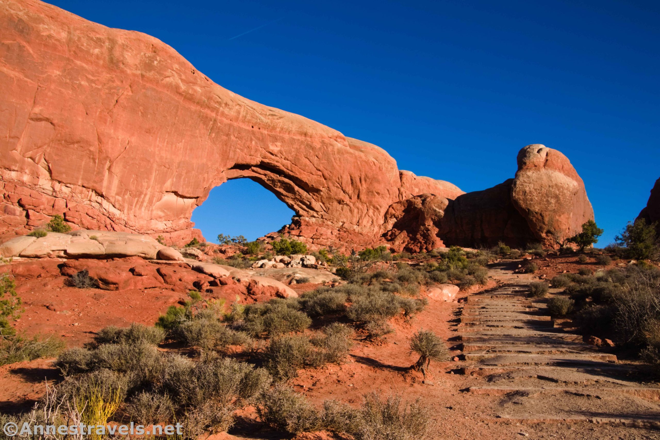 Stairs leading up to North Window, Arches National Park, Utah