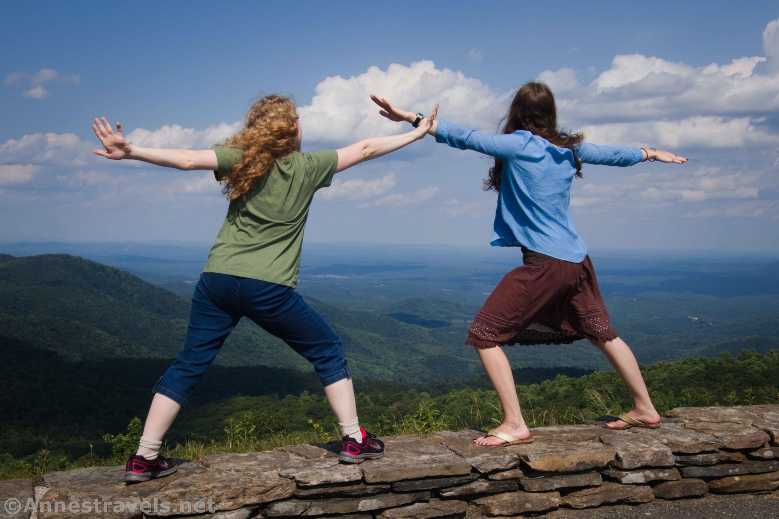 On one of the stone walls along the Blue Ridge Parkway near Rocky Knob, Virginia