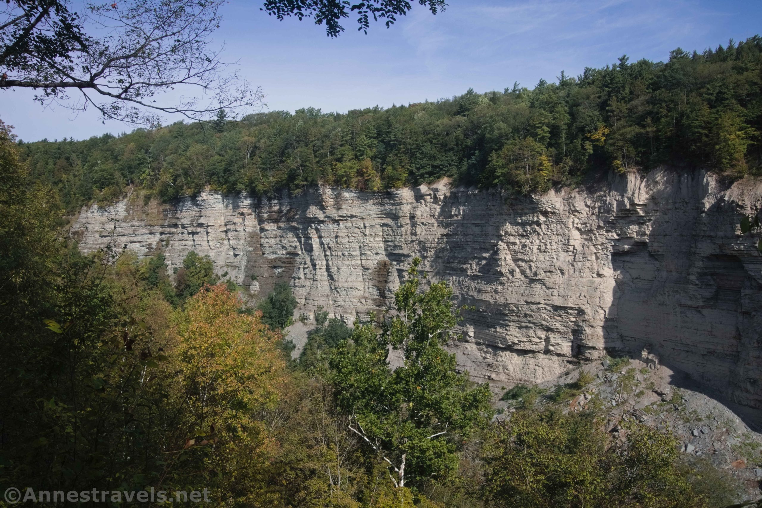 Views of cliffs upstream of the Lower Falls in Letchworth State Park, New York