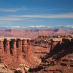 Views down Gooseberry Canyon to the La Sal Mountains, Canyonlands National Park, Utah