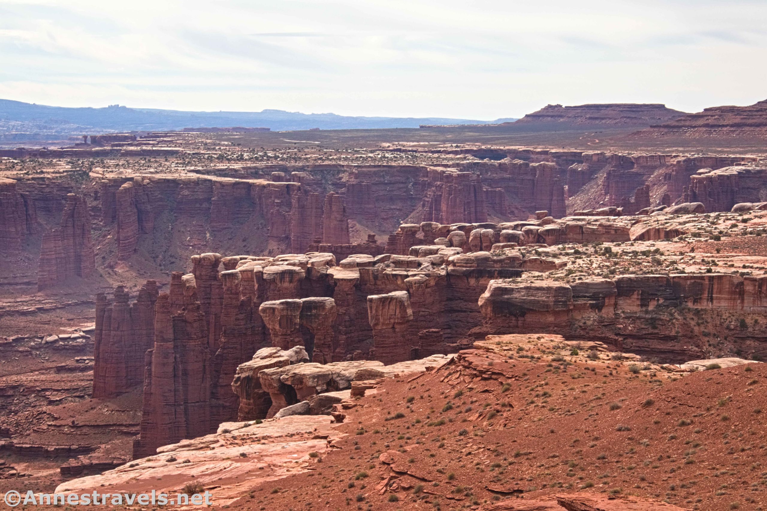 Spires and rock formations in Monument Basin along the White Rim Road, Canyonlands National Park, Utah