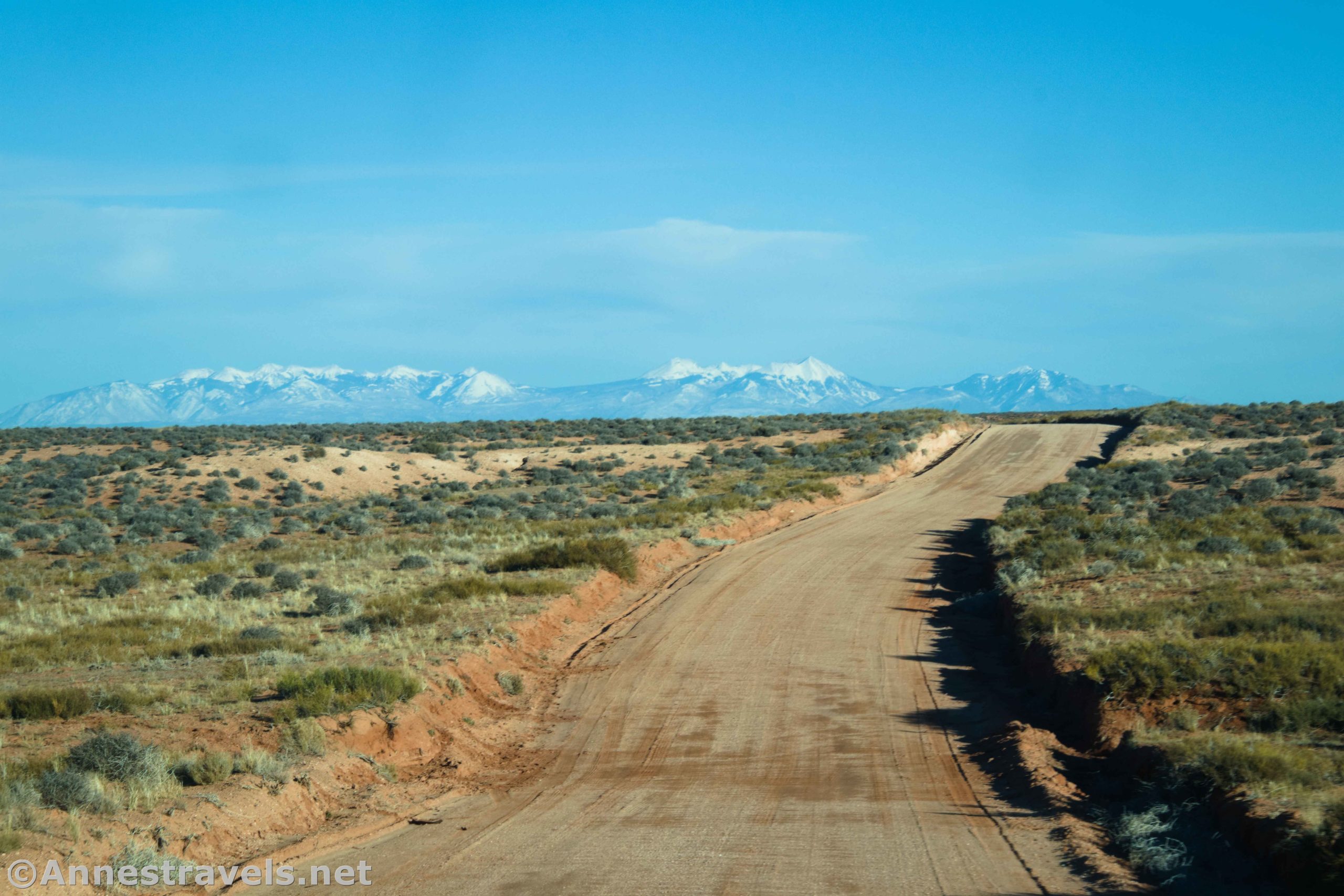 Driving the Hans Flat Road toward the La Sal Mountains near the Maze District of Canyonlands National Park/Glen Canyon National Recreation Area, Utah