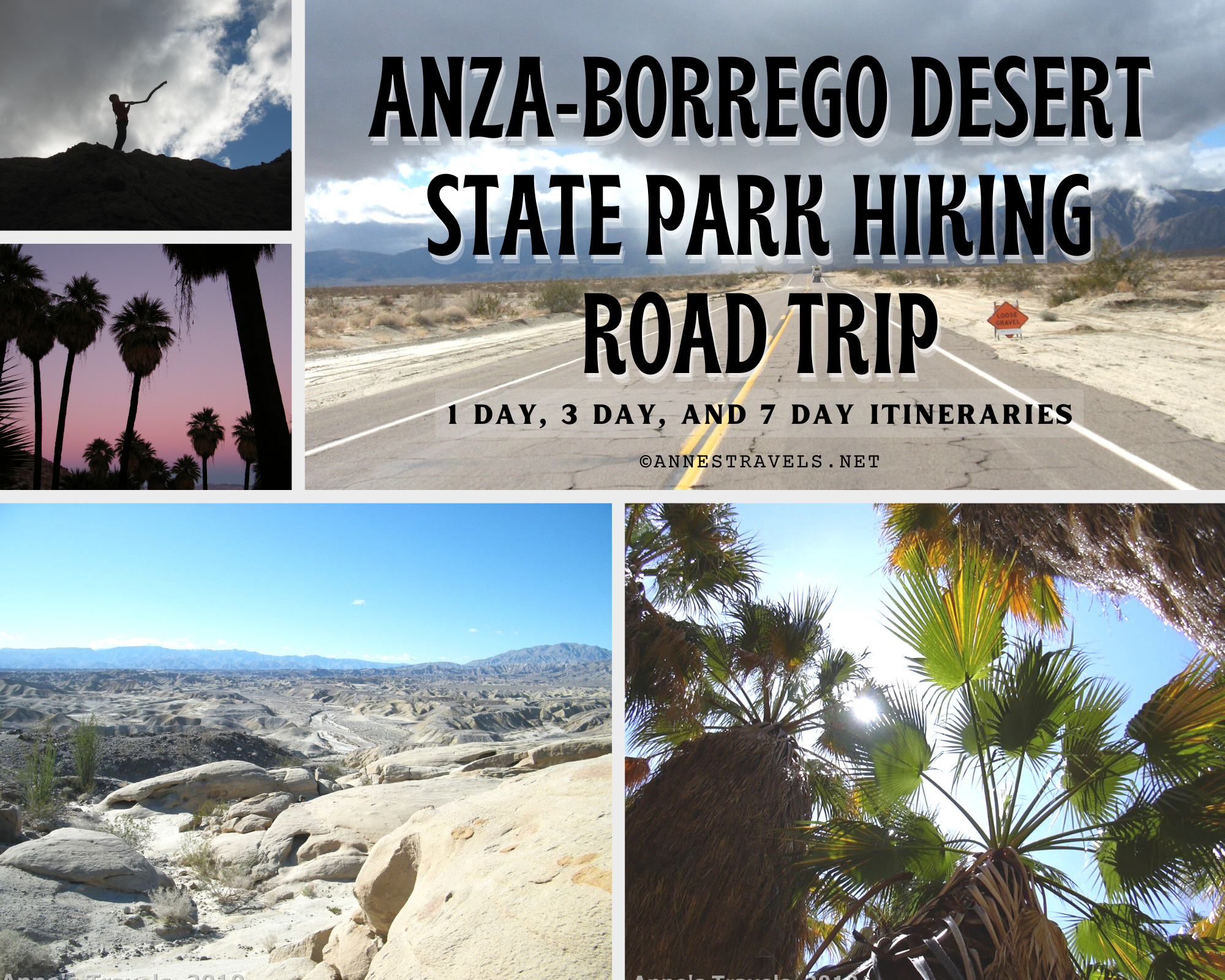 1 day, 3 day, and 7 day hiking itineraries for Anza-Borrego Desert State Park, California