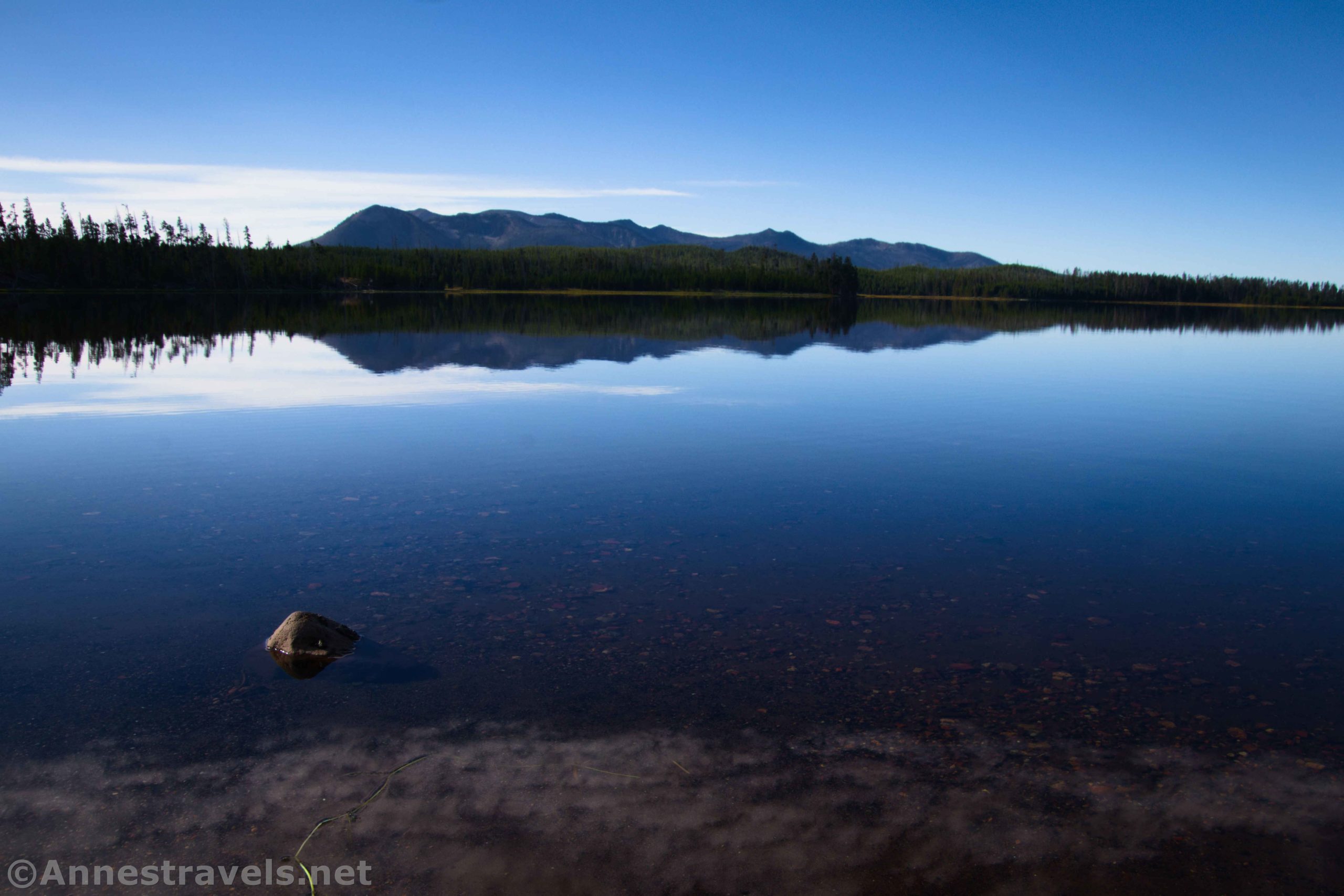 Reflections of Mt. Sheridan in Riddle Lake from near the east end of the lake, Yellowstone National Park, Wyoming