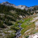 A stream flowing down the valley below Silver Lake, Sawtooth National Recreation Area, Idaho