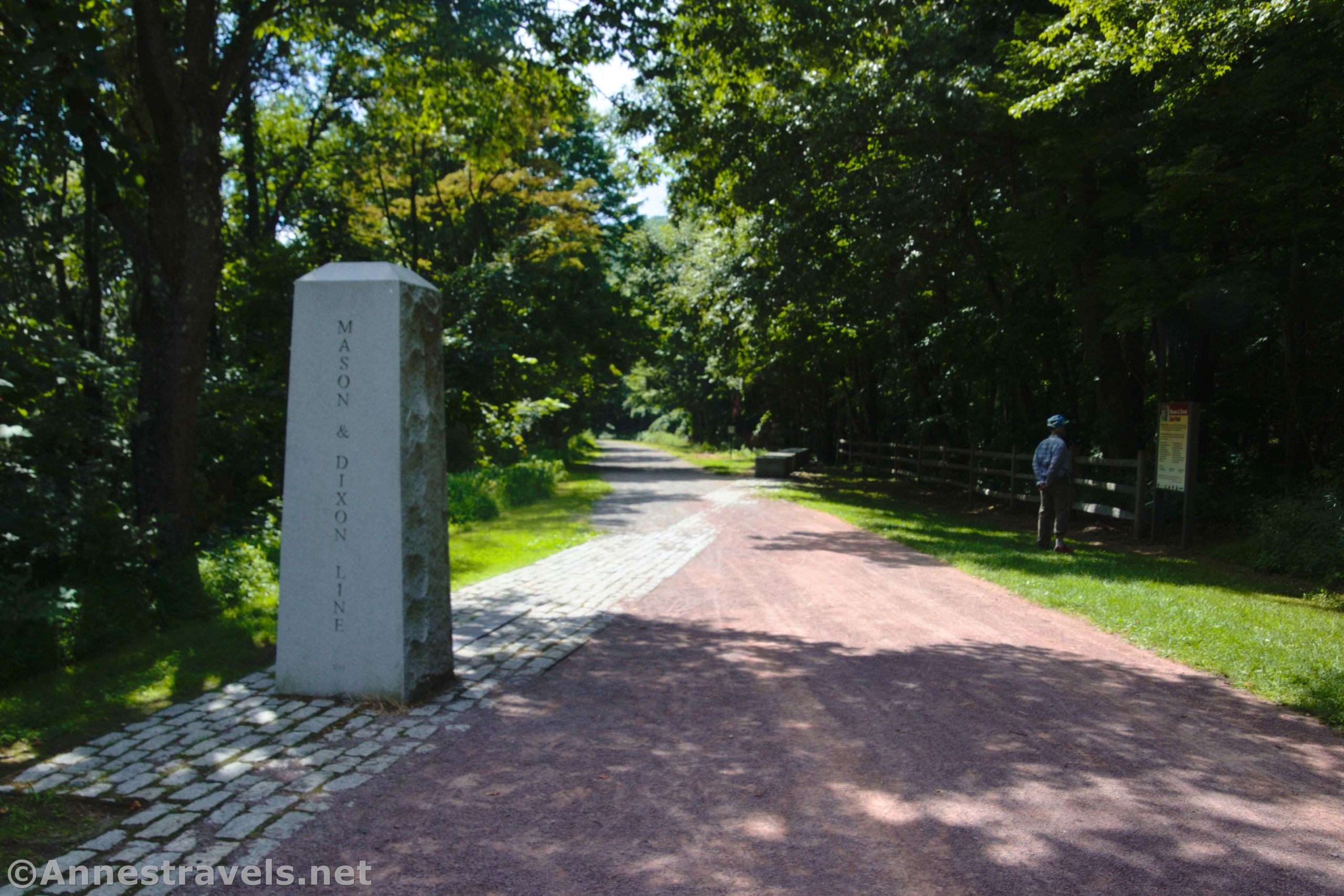 The Mason-Dixon Line and the Pennsylvania/Mayrland border on the Great Allegheny Passage, Pennsylvania