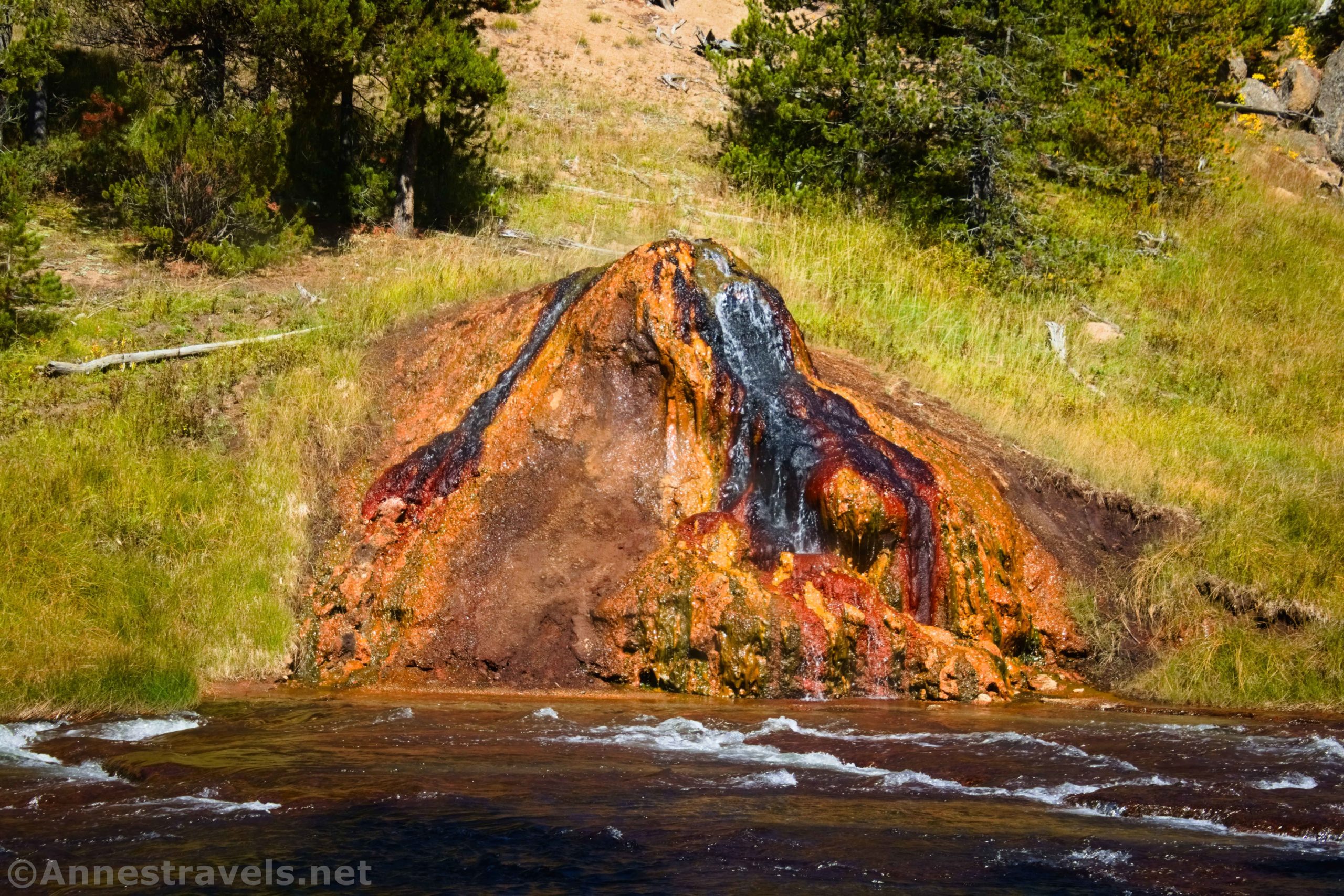 Views of the most colorful chocolate pot along the Gibbon River in Yellowstone National Park, Wyoming