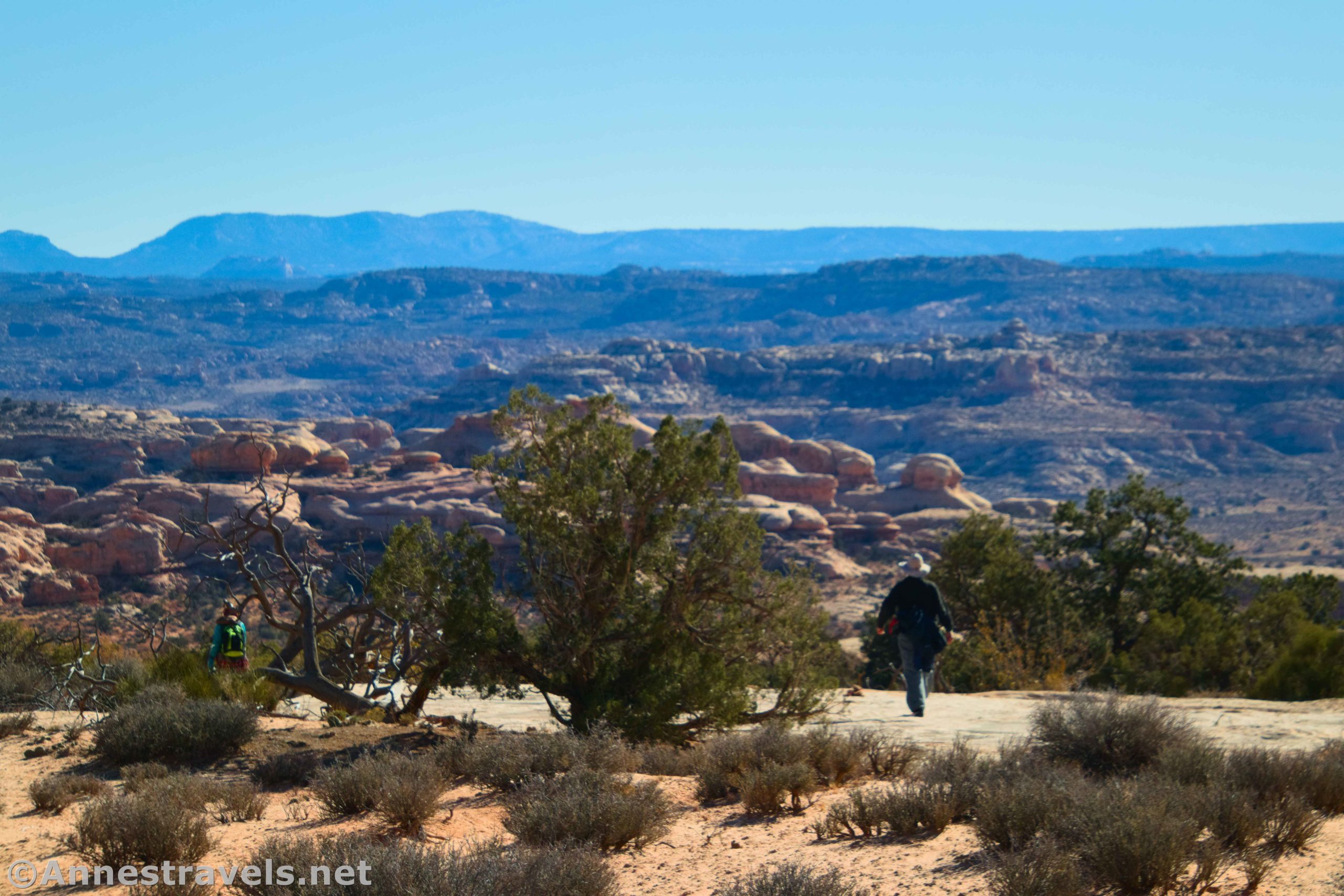 Hiking the western portion of the Fins Trail in the Maze District of Canyonlands National Park, Utah