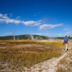 A hiker in Imperial Meadows on the Sentinel Meadows Trail, Yellowstone National Park, Wyoming