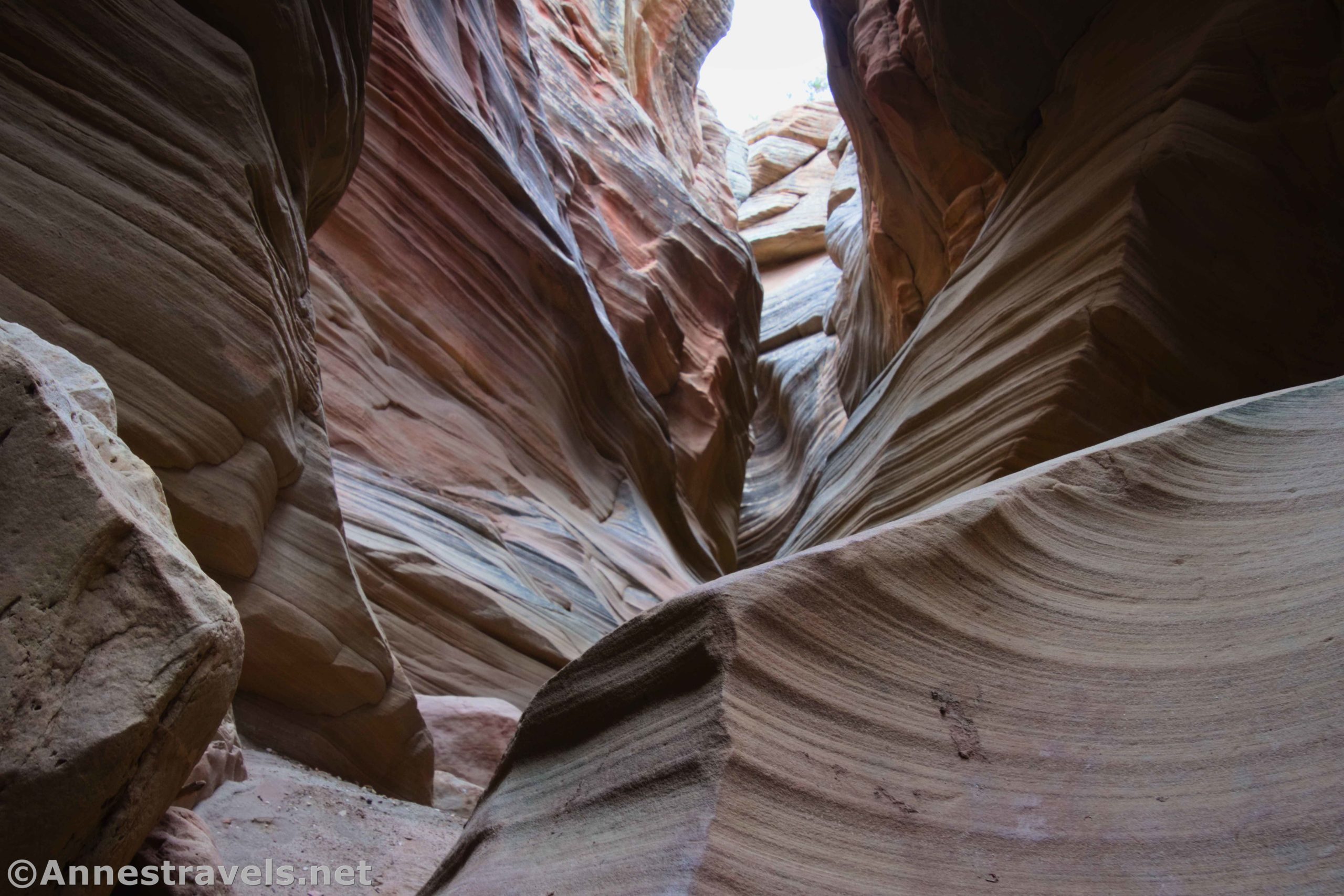 Stripes in the rocks of the walls of Round Valley Draw slot canyon, Grand Staircase-Escalante National Monument, Utah