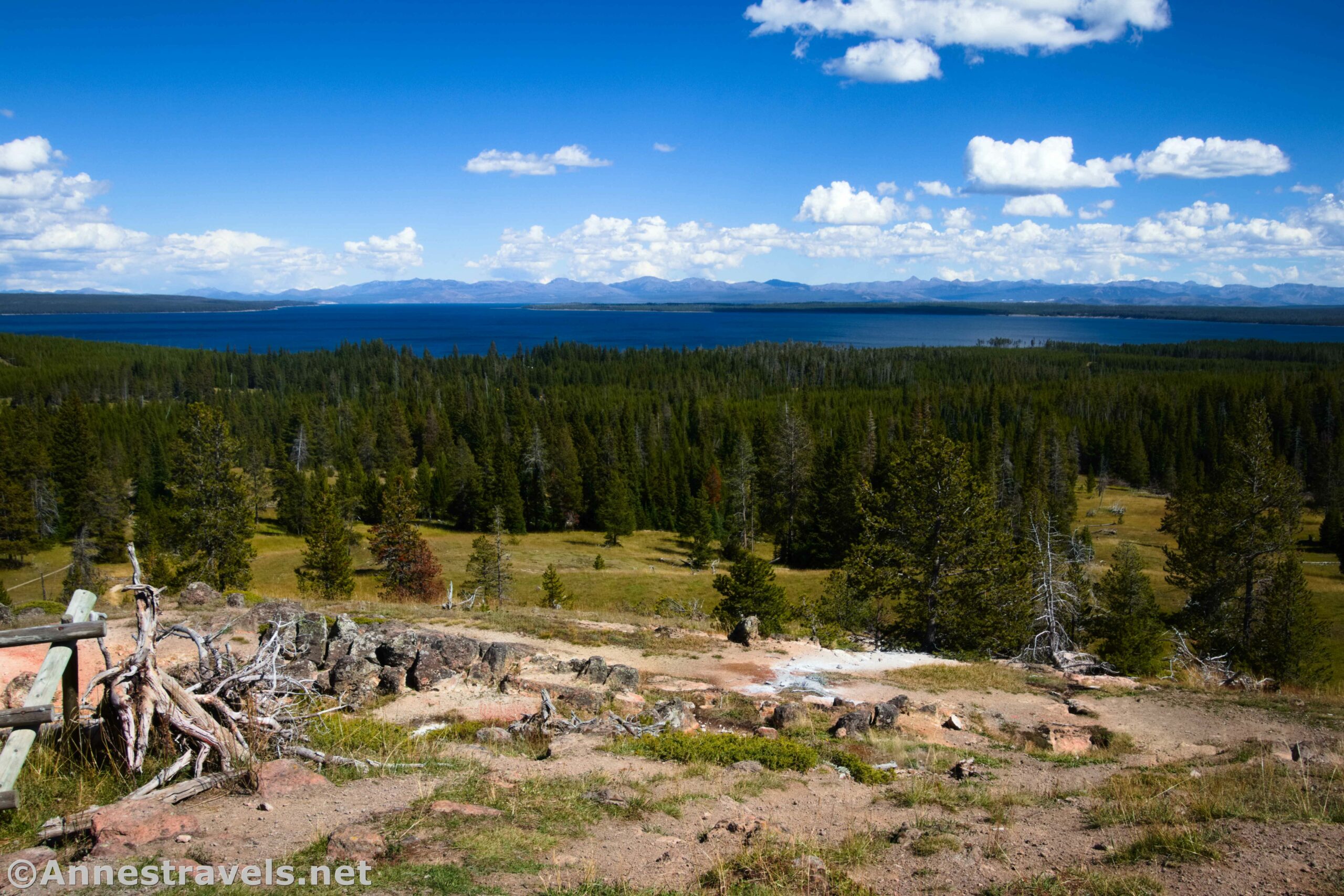 Views across Yellowstone Lake to the mountains beyond, Yellowstone Lake Overlook at West Thumb, Yellowstone National Park, Wyoming