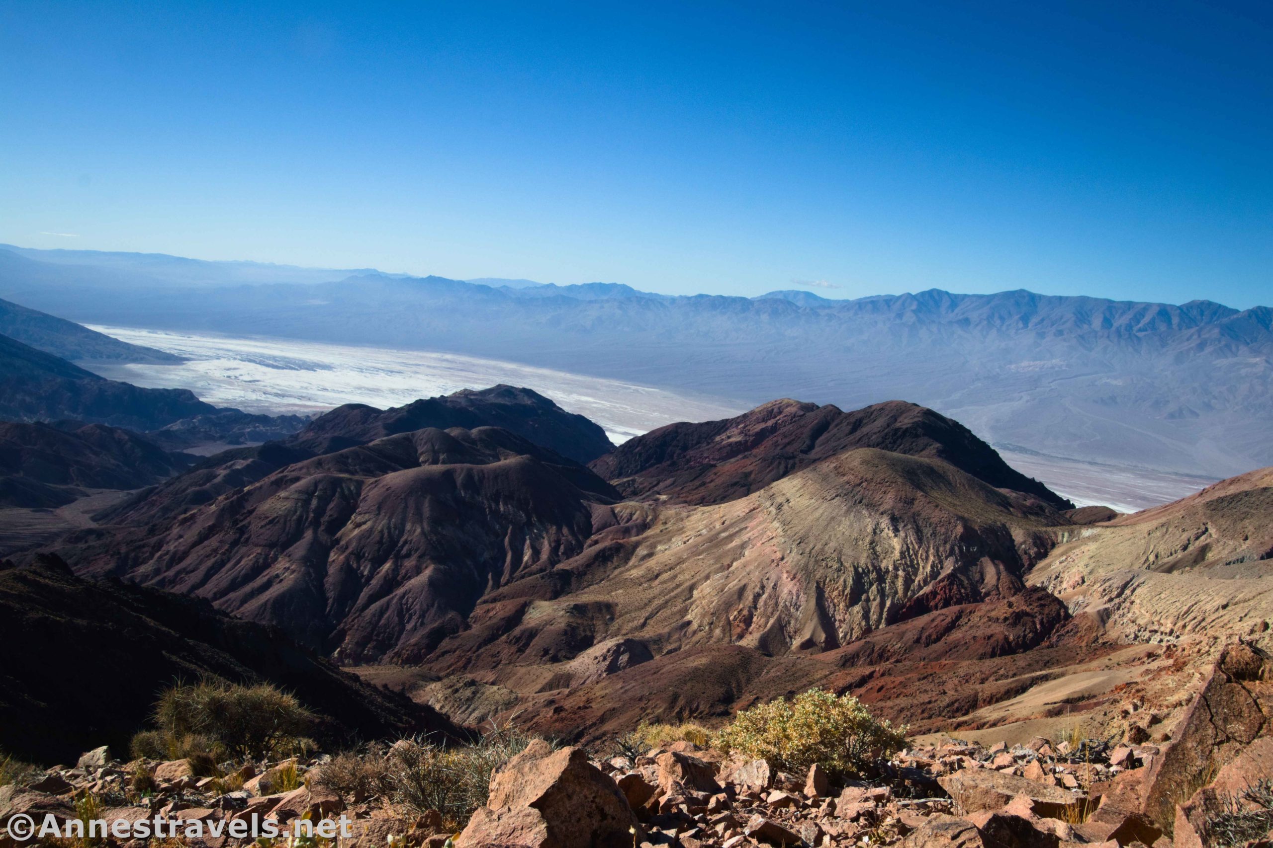 Views from Coffin Peak down Coffin Canyon to Badwater Flats and the Panamint Mountains, Death Valley National Park, California