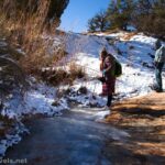 Looking at the very frozen French Spring in the Maze District of Canyonlands National Park, Utah