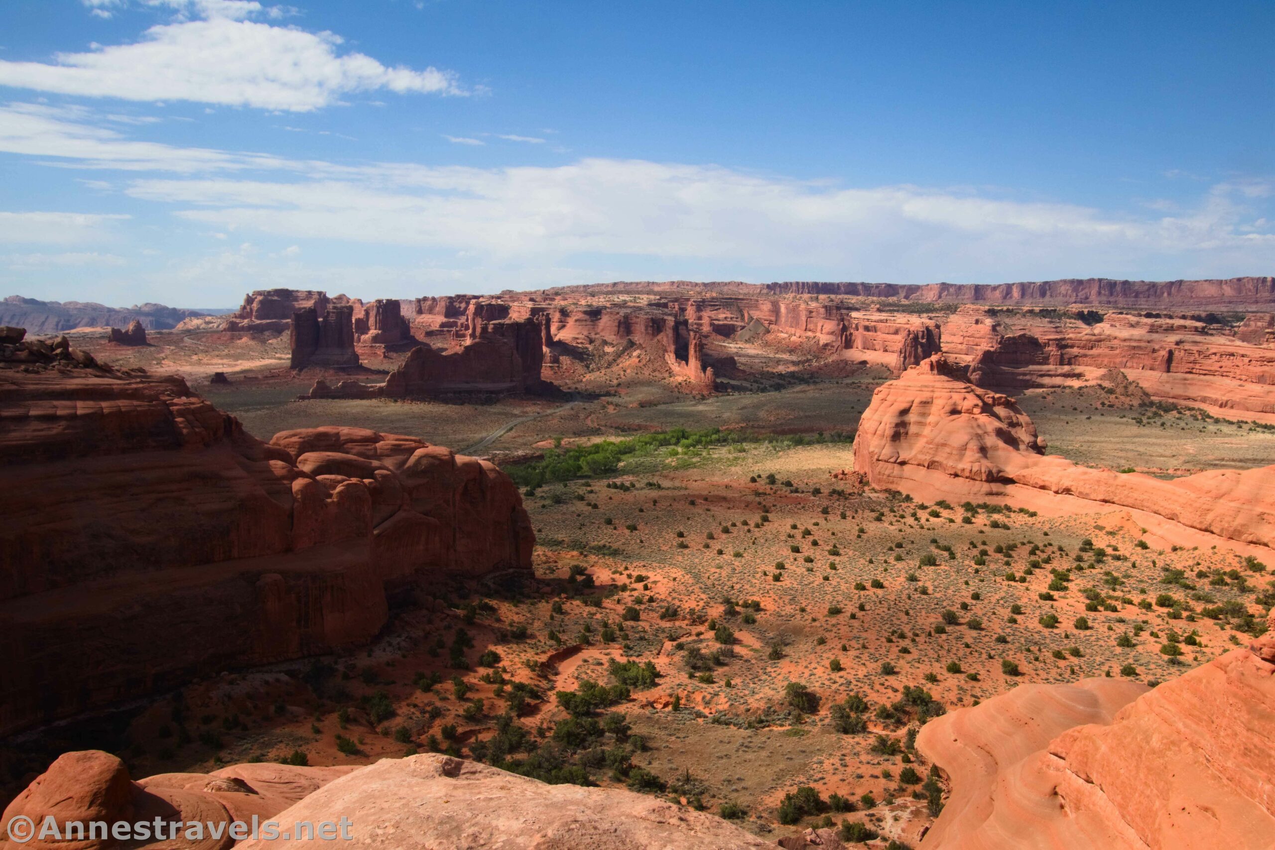 Looking down on Courthouse Wash from the southern end of the Great Wall, Arches National Park, Utah