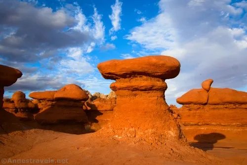 Rock formations in Valley 1 at sunset, Goblin Valley State Park, Utah