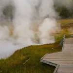Water vapor from Terrace Spring along the boardwalk, Yellowstone National Park, Wyoming