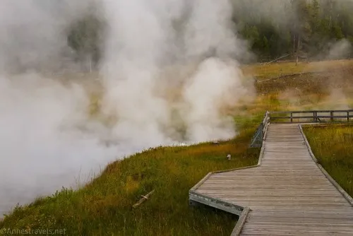 Water vapor from Terrace Spring along the boardwalk, Yellowstone National Park, Wyoming