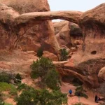 Looking down on Double O Arch in Devils Garden, Arches National Park, Utah