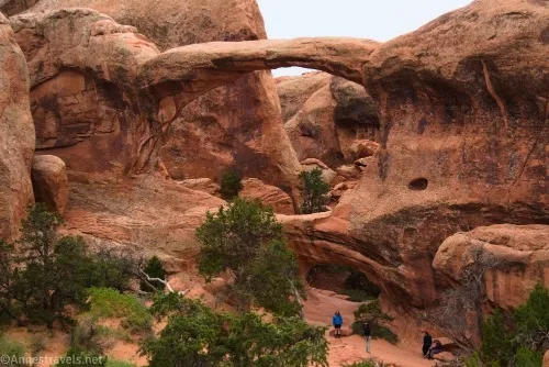 Looking down on Double O Arch in Devils Garden, Arches National Park, Utah