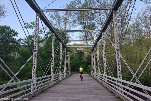 Riding across the old Station Road Bridge in Cuyahoga Valley National Park, Ohio